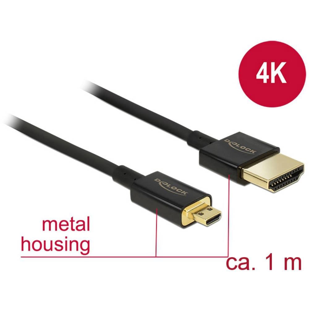 Delock HDMI kabel Zástrčka HDMI-A, Zástrčka HDMI Micro-D 1.00 m černá 84781 pozlacené kontakty HDMI kabel