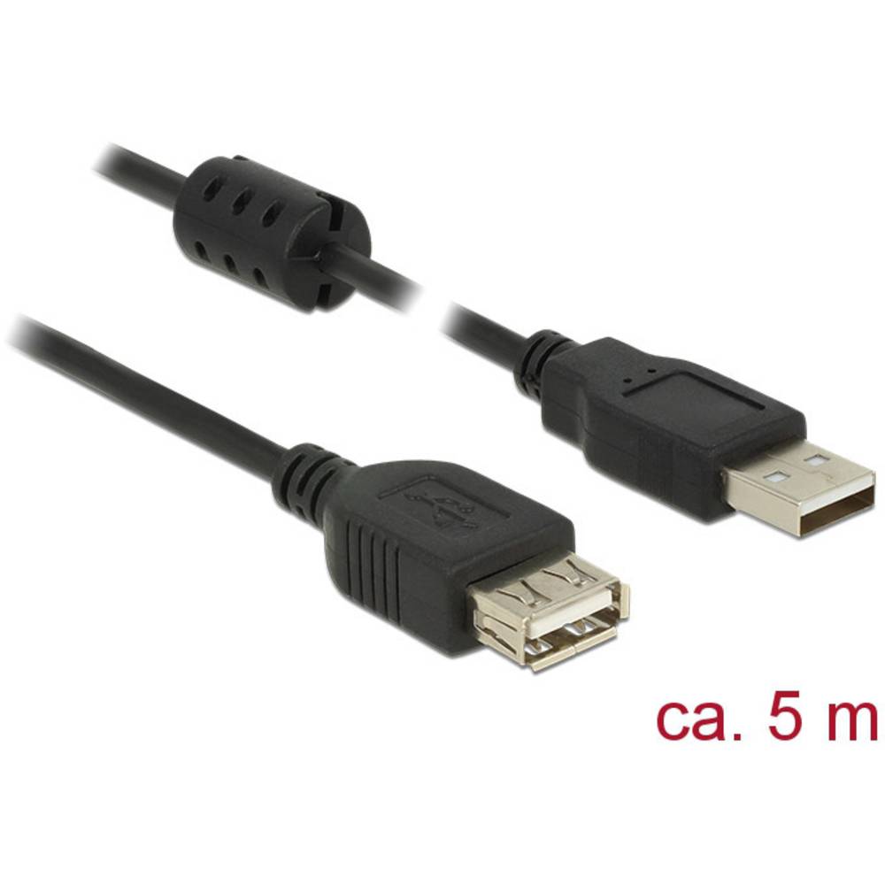 Delock USB kabel USB 2.0 USB-A zástrčka, USB-A zásuvka 5.00 m černá s feritovým jádrem 84887