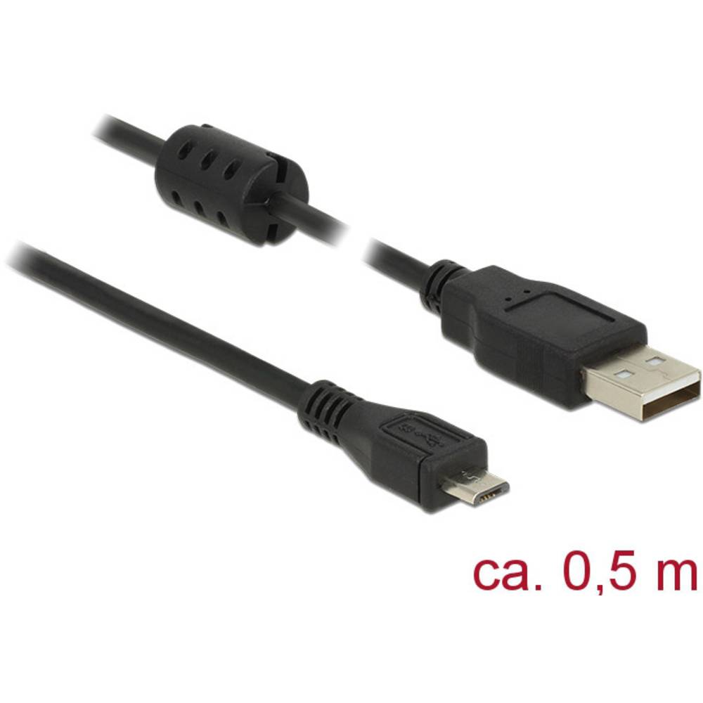 Delock USB kabel USB 2.0 USB-A zástrčka, USB Micro-B zástrčka 0.50 m černá s feritovým jádrem 84900