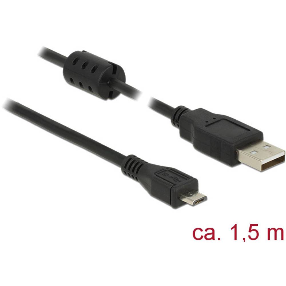 Delock USB kabel USB 2.0 USB-A zástrčka, USB Micro-B zástrčka 1.50 m černá s feritovým jádrem 84902