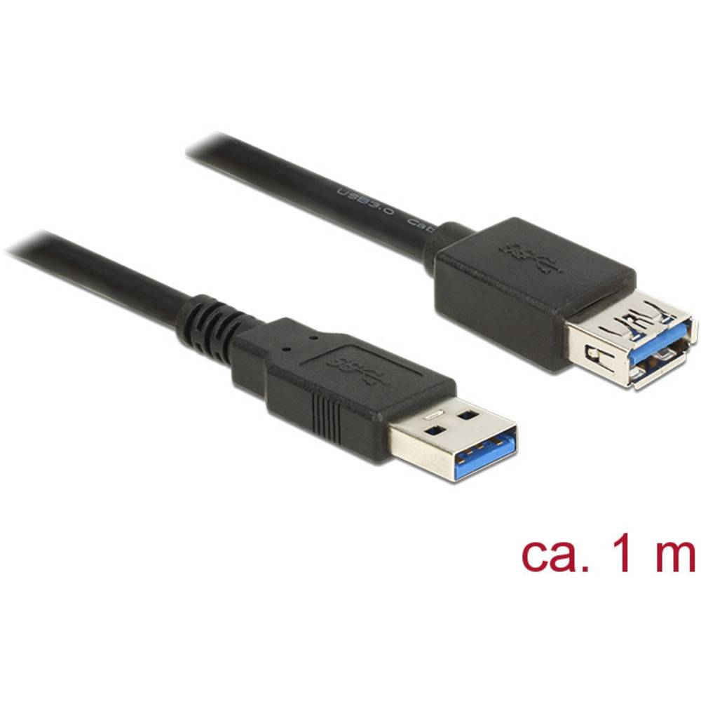 Delock USB kabel USB 3.2 Gen1 (USB 3.0 / USB 3.1 Gen1) USB-A zástrčka, USB-A zásuvka 1.00 m černá pozlacené kontakty 850