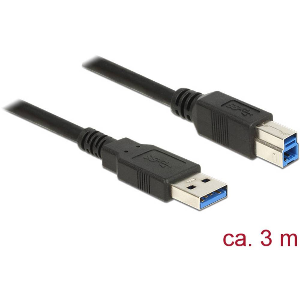 Delock USB kabel USB 3.2 Gen1 (USB 3.0 / USB 3.1 Gen1) USB-A zástrčka, USB-B zástrčka 3.00 m černá pozlacené kontakty 85