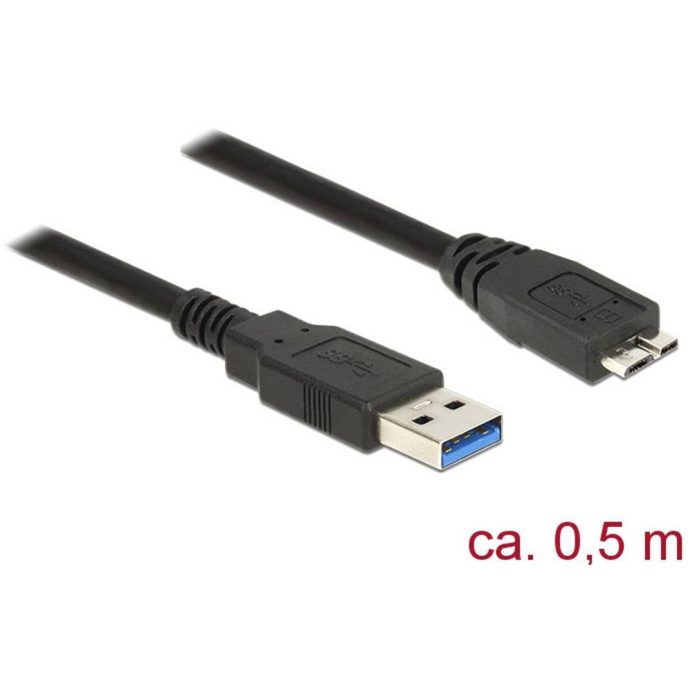 Delock USB kabel USB 3.2 Gen1 (USB 3.0 / USB 3.1 Gen1) USB-A zástrčka, USB Micro-B 3.0 zástrčka 0.50 m černá pozlacené k
