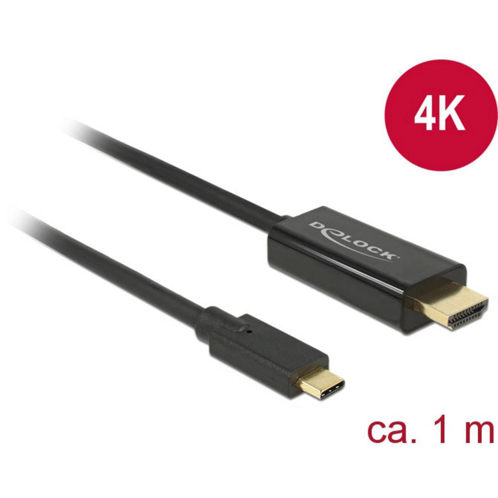 Delock USB-C® / HDMI kabelový adaptér USB-C ® zástrčka, Zástrčka HDMI-A 1.00 m černá 85258 pozlacené kontakty Kabel pro