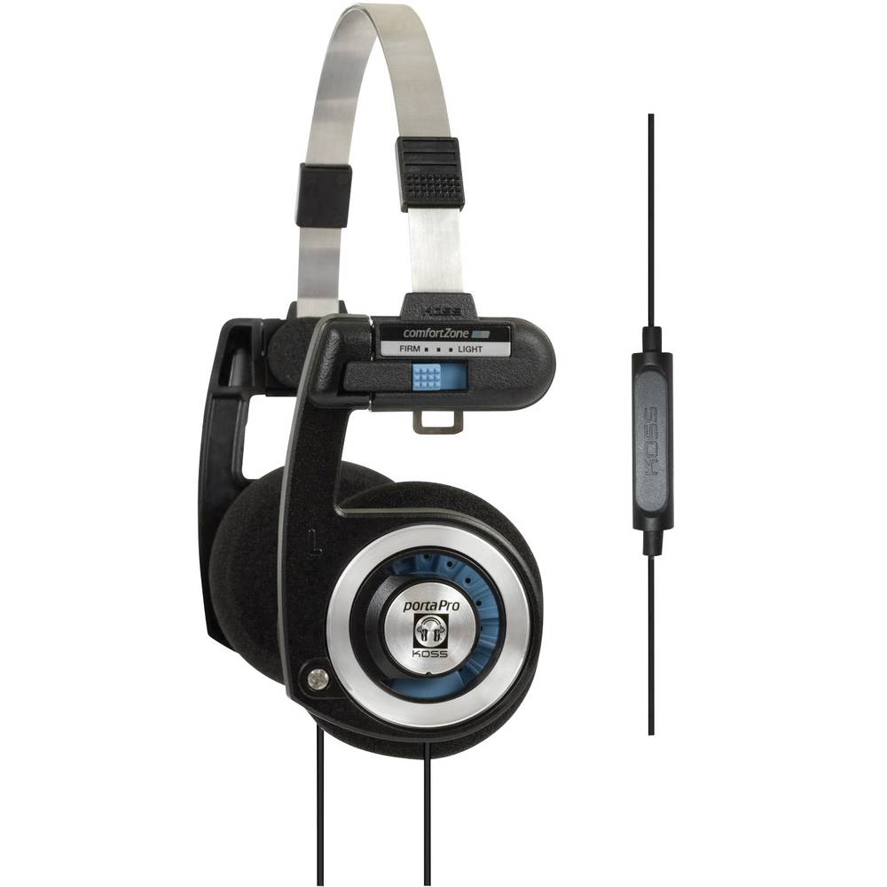KOSS PORTA PRO mic sluchátka On Ear kabelová černá, stříbrná lehký třmen, headset, omezení hlasitosti