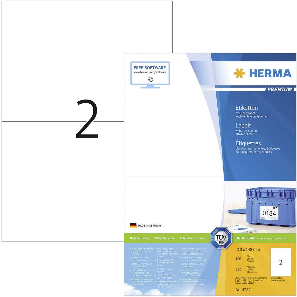 Herma 4282 univerzální etikety 210 x 148 mm papír bílá 200 ks trvalé inkoustová tiskárna, laserová tiskárna, barevná las