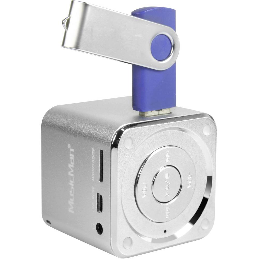 mini reproduktor Technaxx MusicMan Mini AUX, SD paměť. karta, USB stříbrná