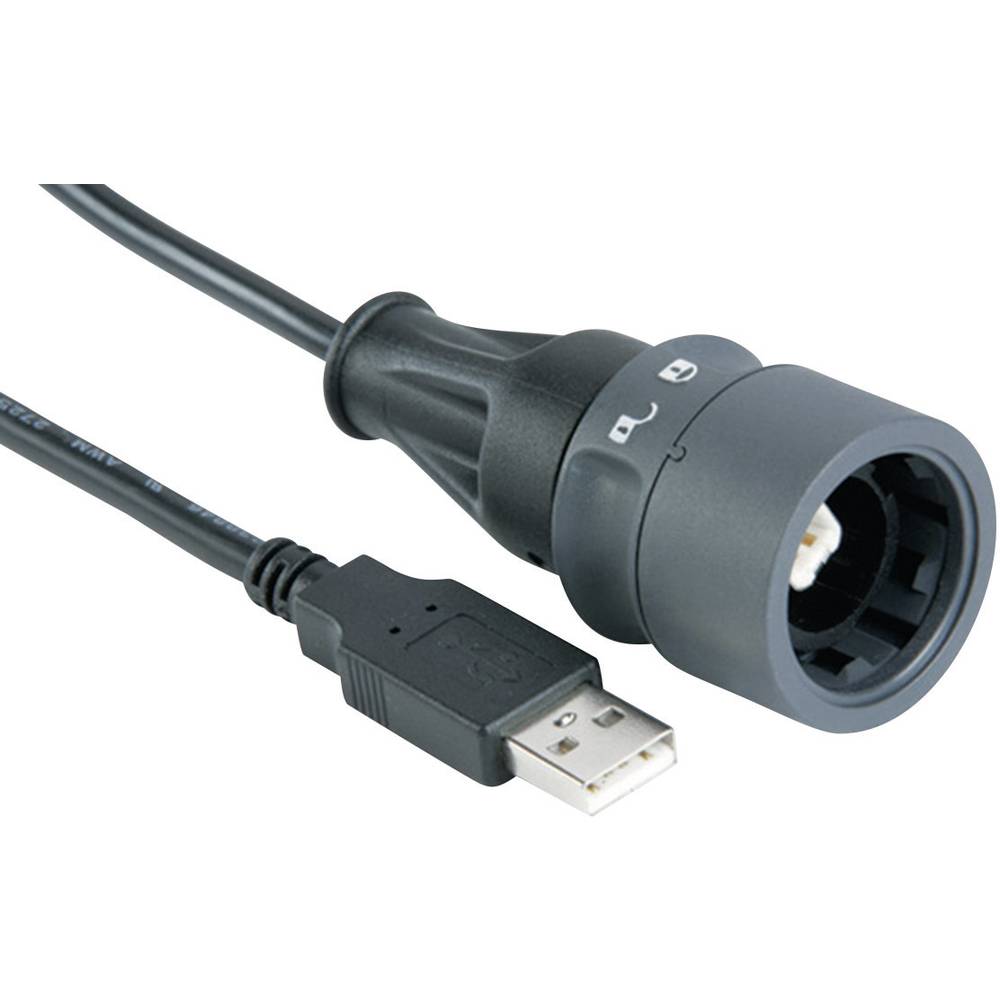 USB kabel, oboustranně uzamykatelný PXP6040/B/2M00 Typ B (zámek) na typ A PXP6040/B/2M00 Bulgin Množství: 1 ks