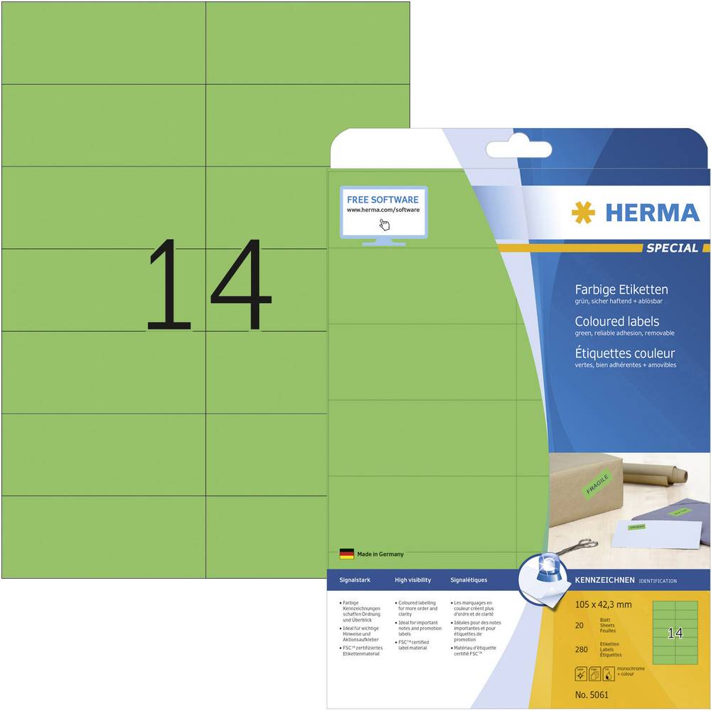 Herma 5061 univerzální etikety 105 x 42.3 mm papír zelená 280 ks trvalé inkoustová tiskárna, laserová tiskárna, barevná