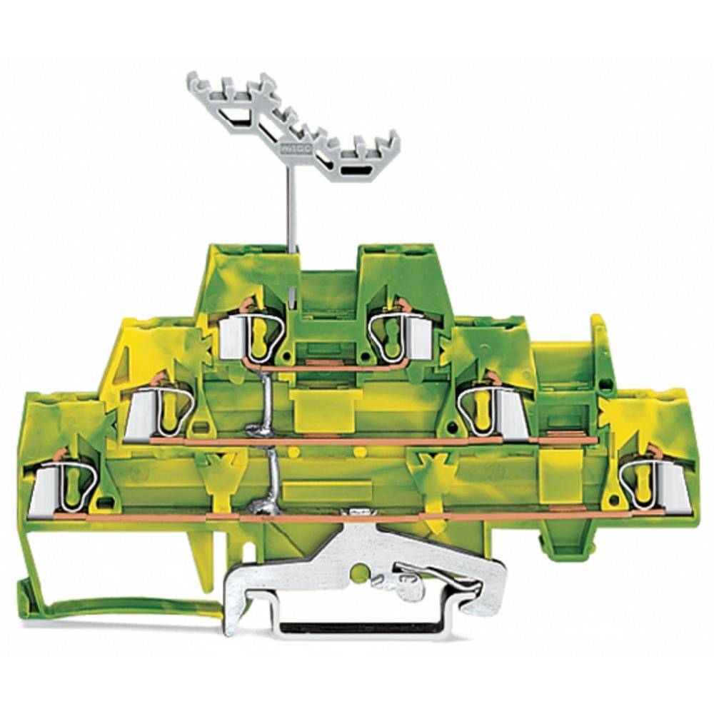 WAGO 280-597 trojitá svorka na DIN lištu 5 mm pružinová svorka osazení: Terre zelená, žlutá 40 ks