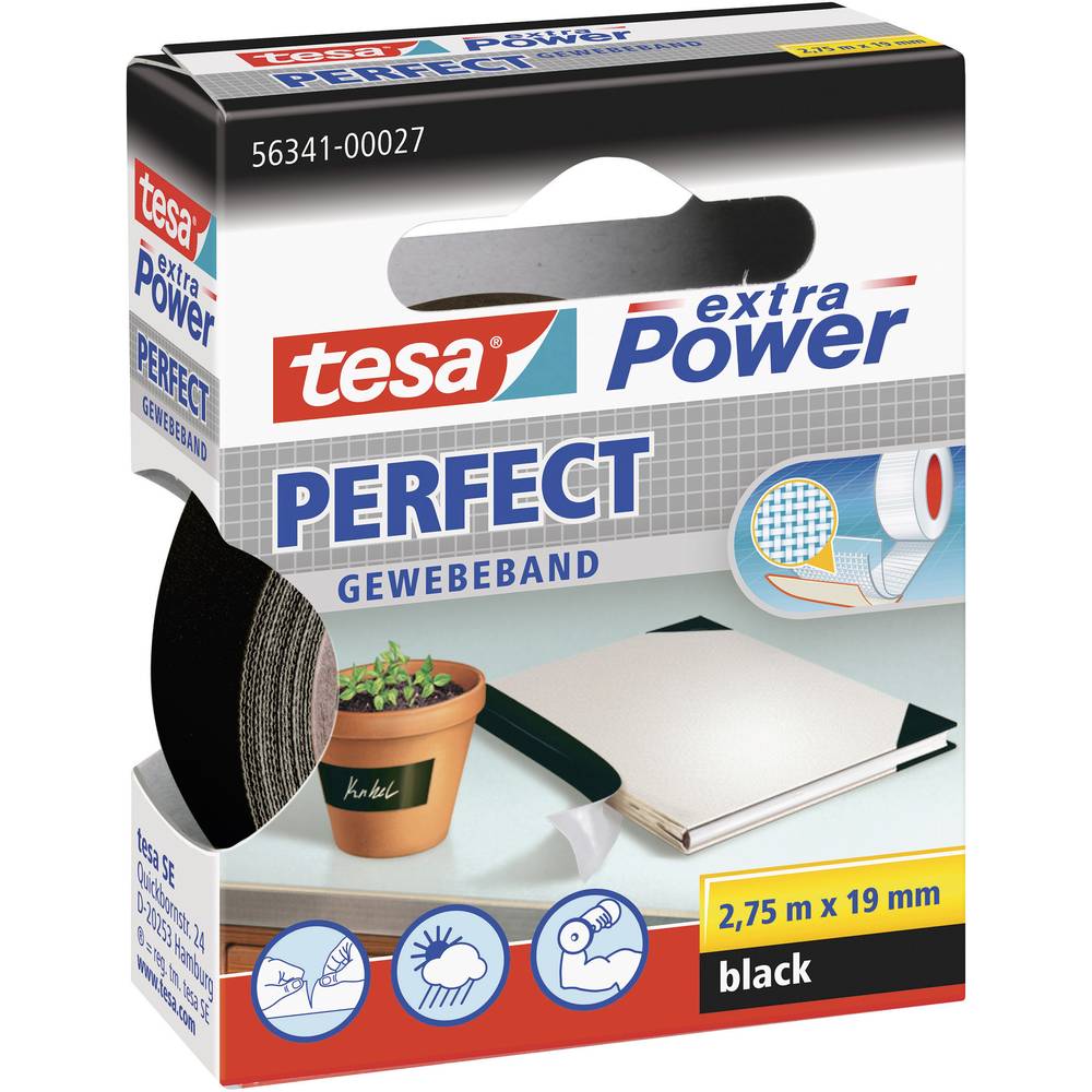 tesa PERFECT 56341-00027-03 páska se skelným vláknem tesa® Extra Power černá (d x š) 2.75 m x 19 mm 1 ks
