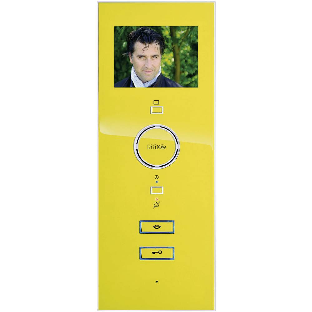 kabelový domovní video telefon m-e modern-electronics, VDV-503, pro 1 rodinu, citrónově žlutá, bílá, vnitřní jednotka