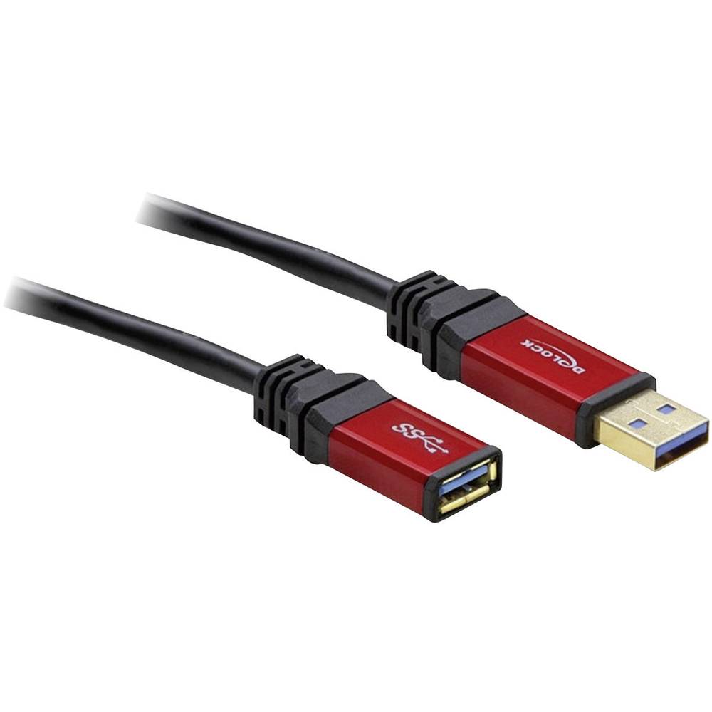Delock USB kabel USB 3.2 Gen1 (USB 3.0 / USB 3.1 Gen1) USB-A zástrčka, USB-A zásuvka 2.00 m červená, černá pozlacené kon