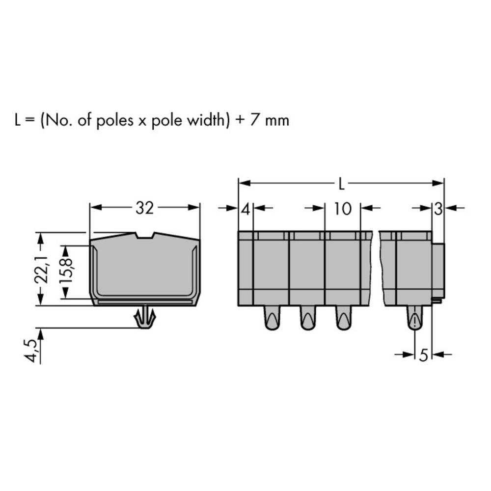 WAGO 264-254 svorková lišta 10 mm pružinová svorka osazení: L šedá 50 ks