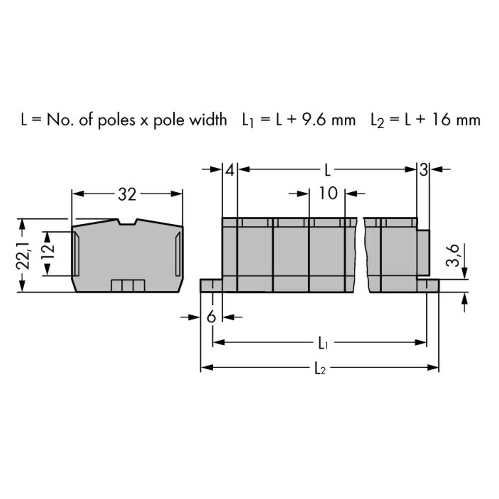 WAGO 264-207 svorková lišta 10 mm pružinová svorka osazení: L šedá 50 ks
