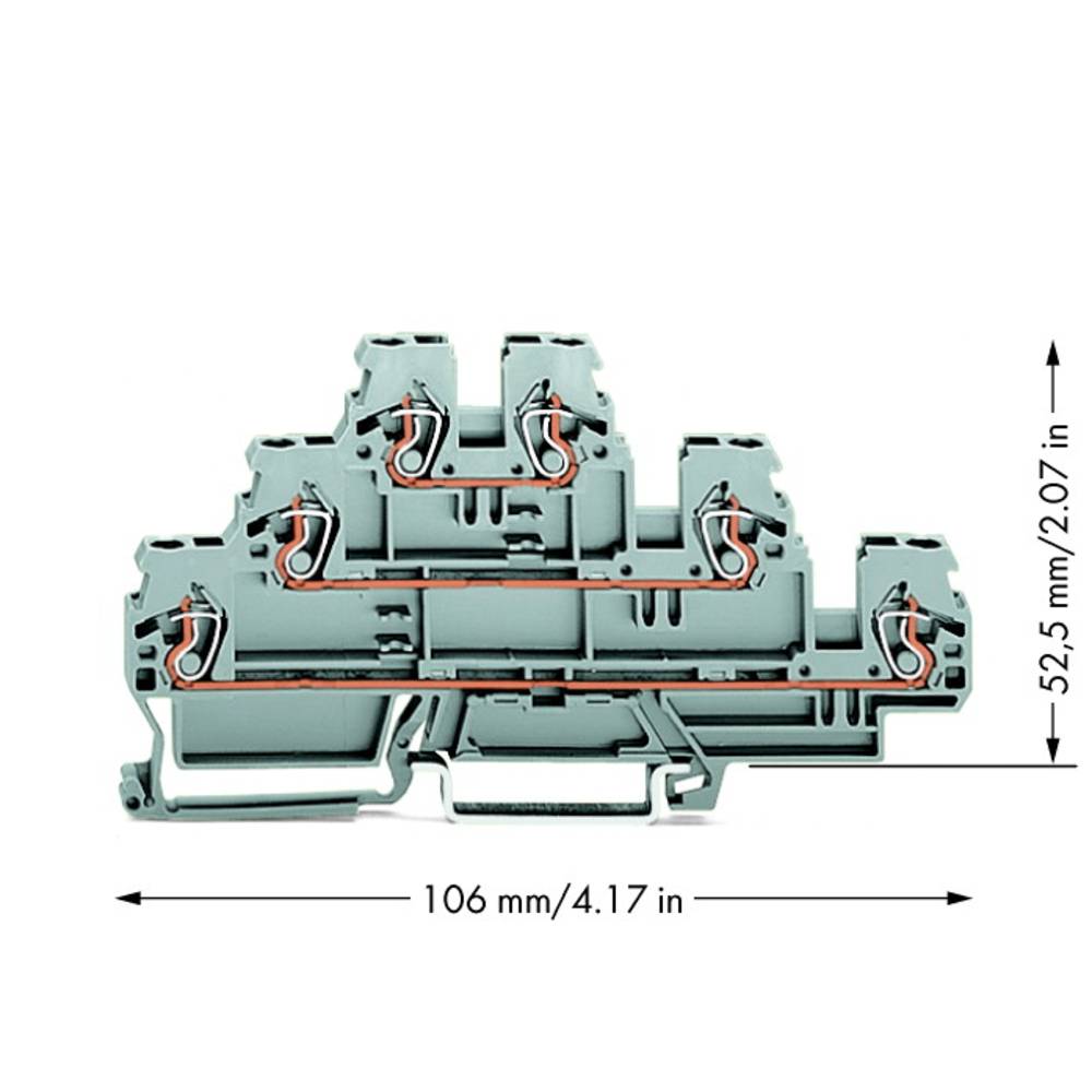 WAGO 870-551 trojitá svorka na DIN lištu 5 mm pružinová svorka osazení: L, L, L šedá 50 ks