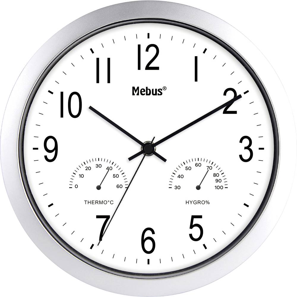 Mebus 06992 Quartz nástěnné hodiny 25.5 cm , stříbrná