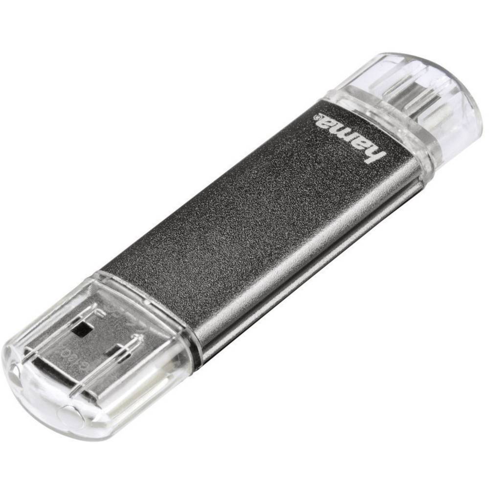 Hama FlashPen Laeta Twin USB paměť pro smartphony/tablety šedá 16 GB USB 2.0, microUSB 2.0