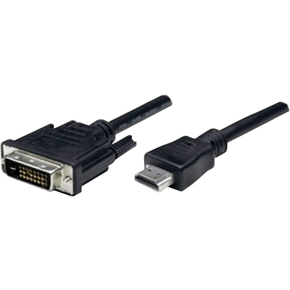 Manhattan HDMI / DVI kabelový adaptér Zástrčka HDMI-A, DVI-D 24+1pol. Zástrčka 1.80 m černá 372503-CG lze šroubovat HDMI
