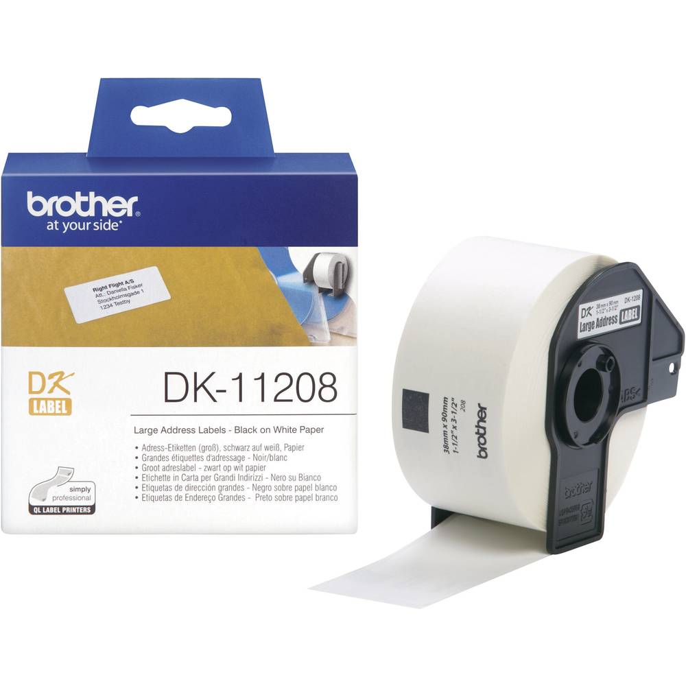 Brother DK-11208 etikety v roli 39 x 90 mm papír bílá 400 ks trvalé DK11208 Adresní nálepky