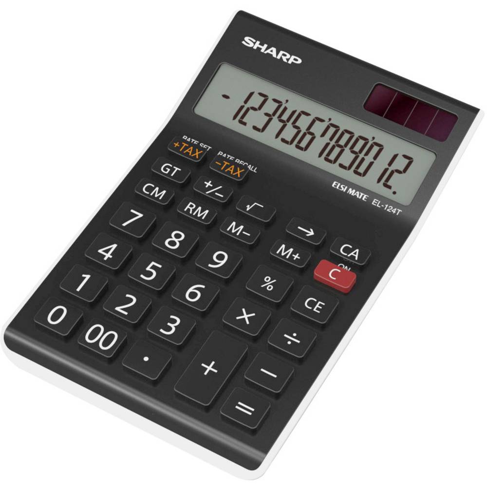Sharp EL-124 TWH stolní kalkulačka černá Displej (počet míst): 12 solární napájení, na baterii (š x v x h) 97 x 25 x 155
