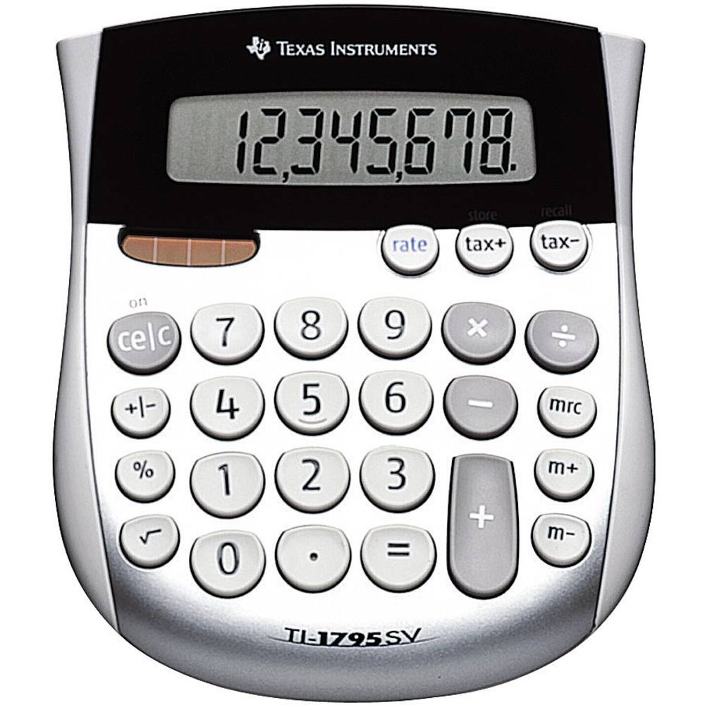 Texas Instruments TI-1795 SV kapesní kalkulačka stříbrná Displej (počet míst): 8 solární napájení, na baterii (š x v x h