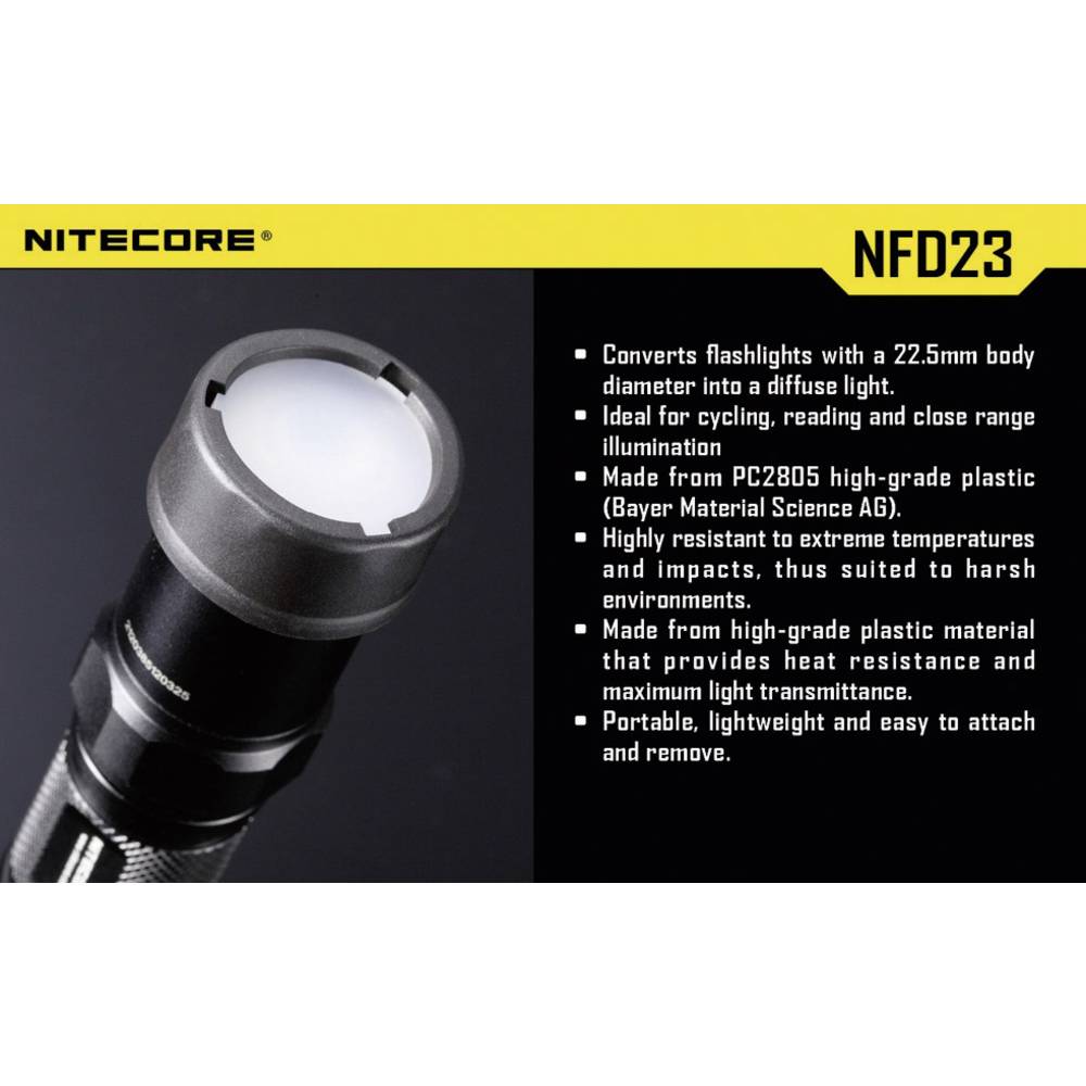 NiteCore NITNFD23 difuzor MT1A, MT2A, MT1C a kapesní svítilny o Ø 23 mm