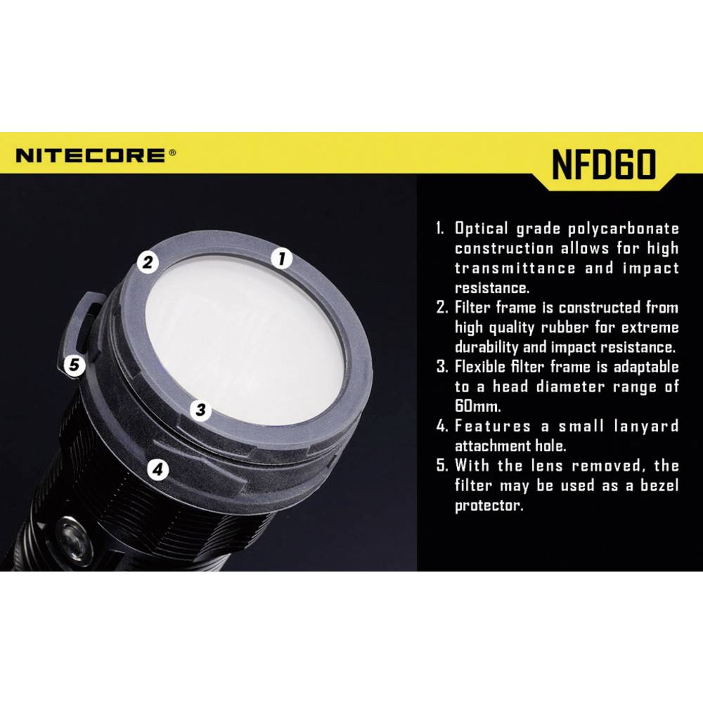 NiteCore NITNFD60 difuzor MH40, TM11, TM15, EA8 a kapesní svítilny o Ø 59 - 62 mm