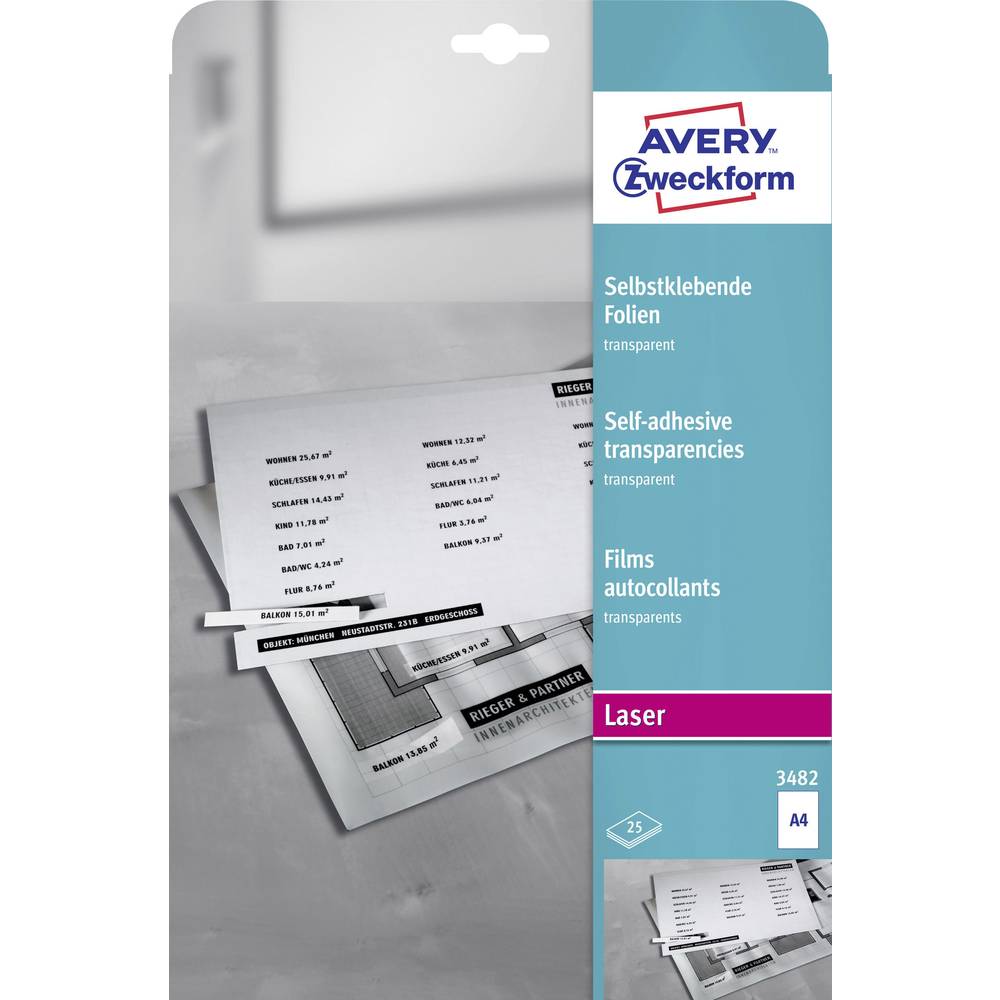 Avery-Zweckform Selbstklebefolie 3482 samolepicí fólie DIN A4 laserová tiskárna transparentní 25 ks
