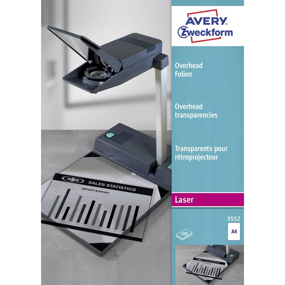 Avery-Zweckform OHP Laserfolie 3552 fólie pro zpětný projektor DIN A4 laserová tiskárna, kopírka transparentní 100 ks