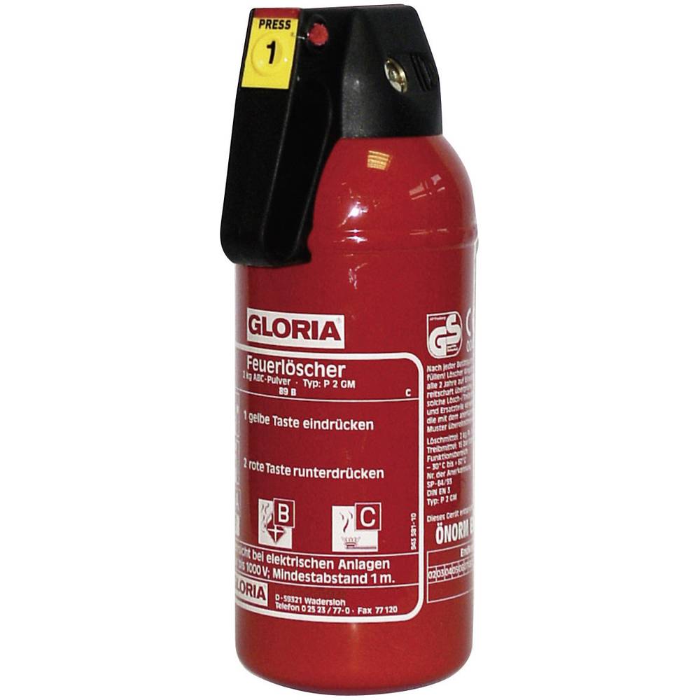 Gloria P2GM práškový hasicí přístroj 2 kg Třída hoření: A, B, C Obsah 1 ks