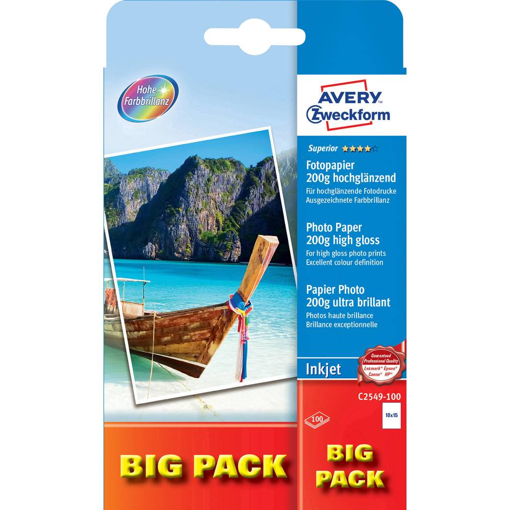 Avery-Zweckform Superior Photo Paper Inkjet BIG PACK C2549-100 fotografický papír 10 x 15 cm 200 g/m² 100 listů vysoce l