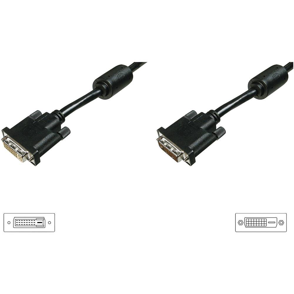 Digitus DVI prodlužovací kabel DVI-D 24+1pol. Zástrčka, DVI-D 24+1pol. zásuvka 4.50 m černá AK-320200-050-S lze šroubova