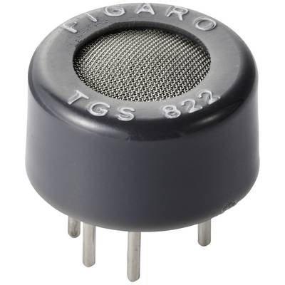 En gasdetektor med påskriften 'FIGARO TGS 822', sort kabinet, metalnet i den øverste ende og flere tilslutningsstik forneden.