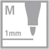 Illustration af et pennehoveds-symbol med påskriften M og angivelsen 1 mm