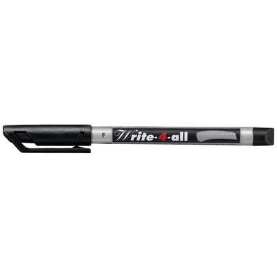 Sort filtpen med påskriften 'Write-4-all'. Den har en sort hætte og er egnet til forskellige overflader.