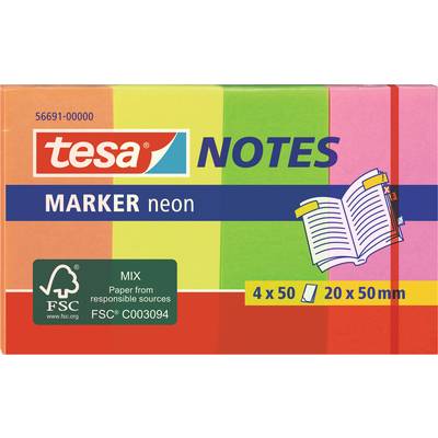 tesa Post-It 56691-00000-01 20 mm x 50 mm Orange, Gul, Grøn, Pink 200 ...