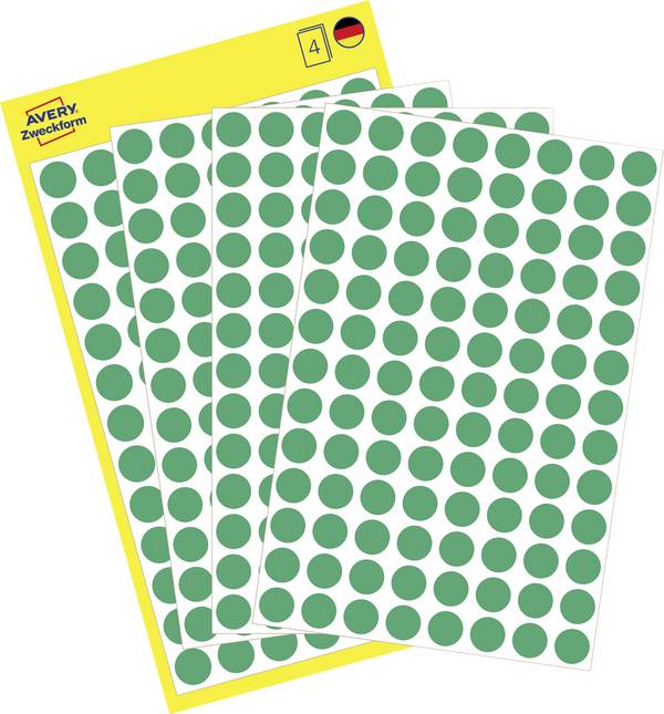 Avery-Zweckform 3012 Etiketter Ø 8 mm Papir Grøn 416 stk Permanent vedhæftningsevne Markeringspunkter etiketter