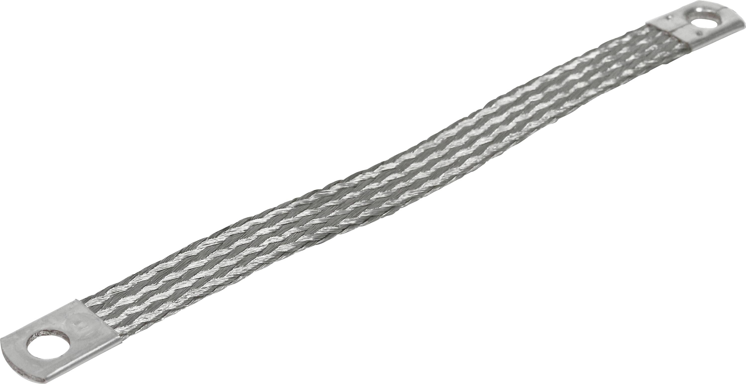 Metalflettet bånd med huller i begge ender, til elektrisk jordforbindelse eller forbindelse i tekniske applikationer.