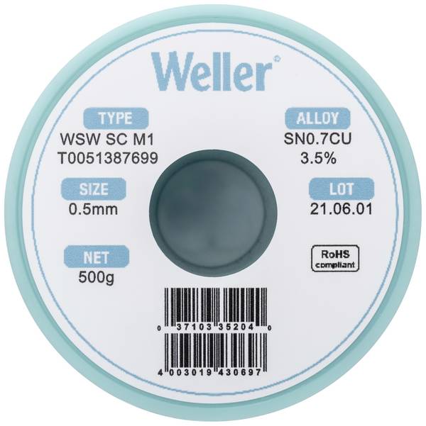 Weller WSW SC M1 Loddetin, blyfri Spole Sn0,7Cu 500 g 0.5 mm