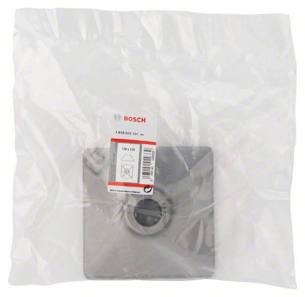 Plastikemballage med Bosch-værktøjstilbehør. Emballagen indeholder et udskifteligt metalstykke til maskiner.