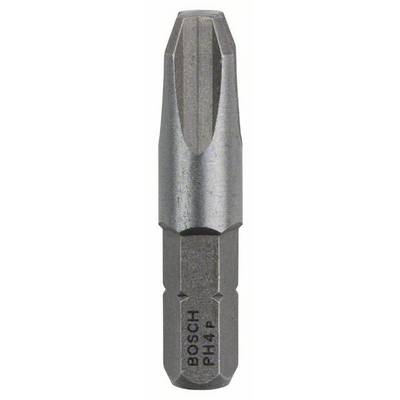 Et Bosch PH4P skruebit af metal til krydshovedskruer, i cylindrisk form med spids ende, grå.