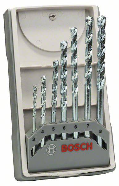 Bosch Accessories CYL-1 2607017079 Hårdmetal Sten-spiralbor-sæt 7 dele 3 mm, 4 mm, 5 mm, 6 mm, 6 mm, 7 mm, 8 mm Samlet længde 60 mm Cylinderskaft 1 Set