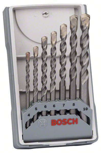 'Bosch' boresæt med syv metalbor af forskellige størrelser i grå etui. Velegnet til forskellige boreOpgaver.