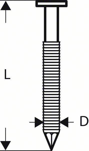 Teknisk tegning af en skruebolts: Længde L, diameter D angivet.