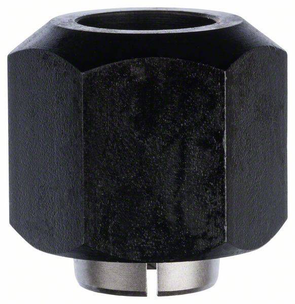 En sort, cylindrisk metaladapter med en rund åbning og metalliske ender.