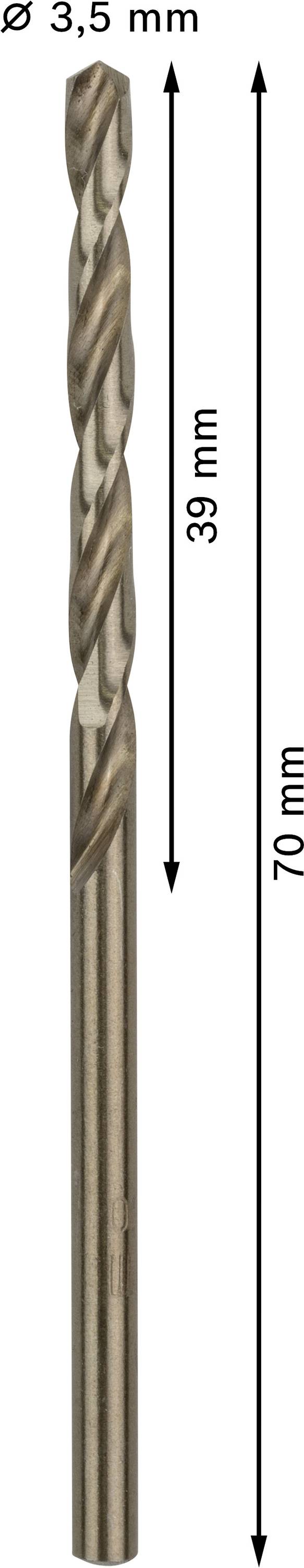 Metalbor med en diameter på 3,5 mm, samlet længde 70 mm, skærelængde 39 mm.