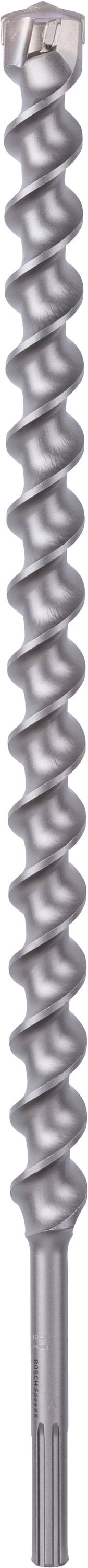 En grå metalborebits med en spiralformet skaft, egnet til boremaskiner, synlig fra spidsen til skaftet.