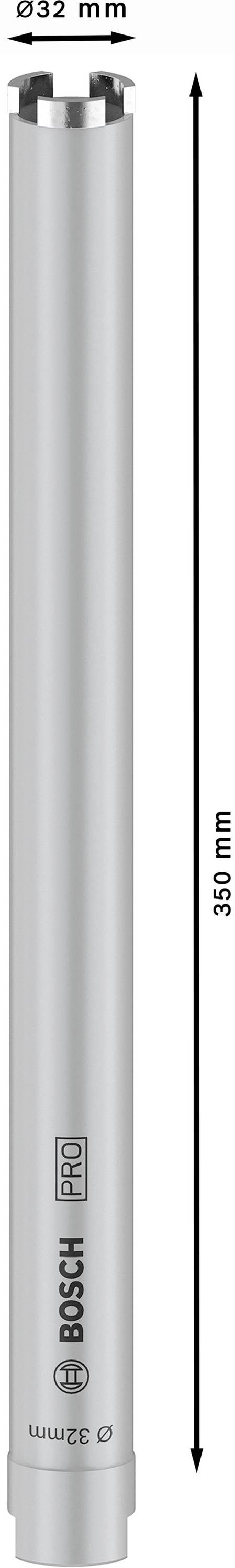 Sølvfarvet, cylindrisk metalværktøj med en længde på 383 mm og en diameter på 32 mm, mærket med 'BOSCH PRO'.