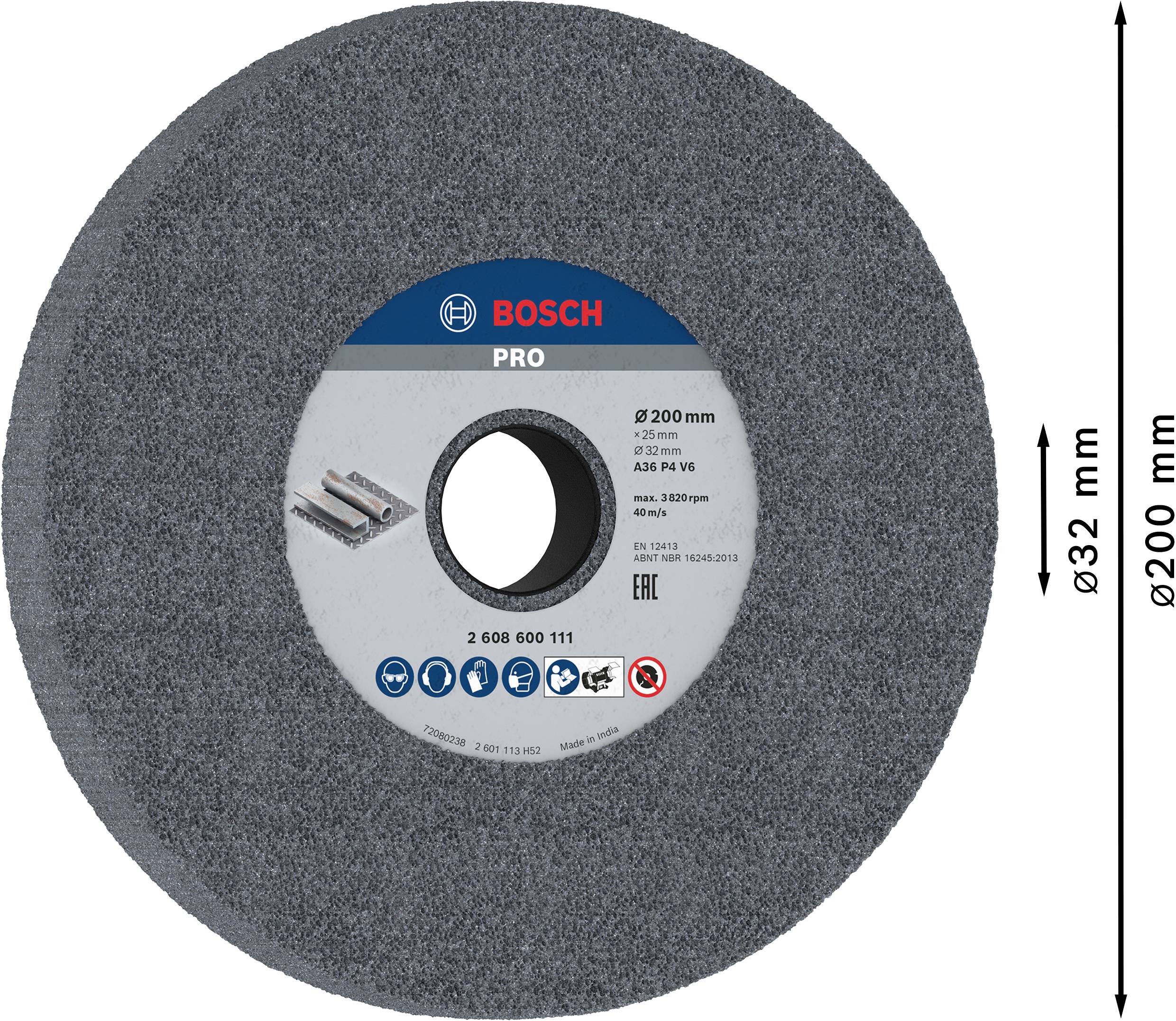 Slibeskive fra Bosch med en diameter på 200 mm og en boring på 32 mm. Egnet til professionel brug.
